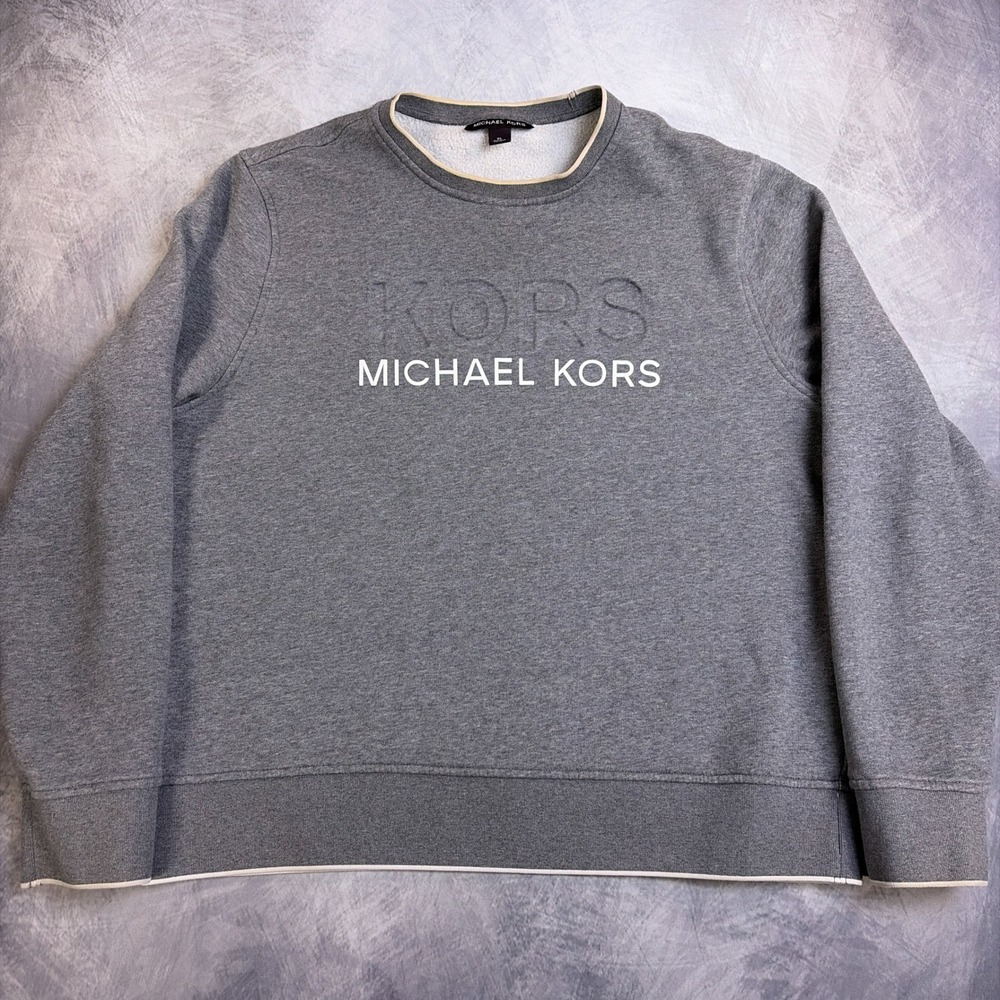 Michael Kors Mens XL Gray Debossed Logo Crewneck Sweatshirt Fleece Pullover